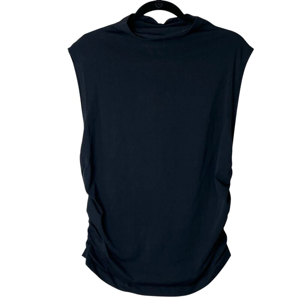 Maeve Anthropologie Mock Neck Ruched Side Sleeveless Tank Top Black Size XL